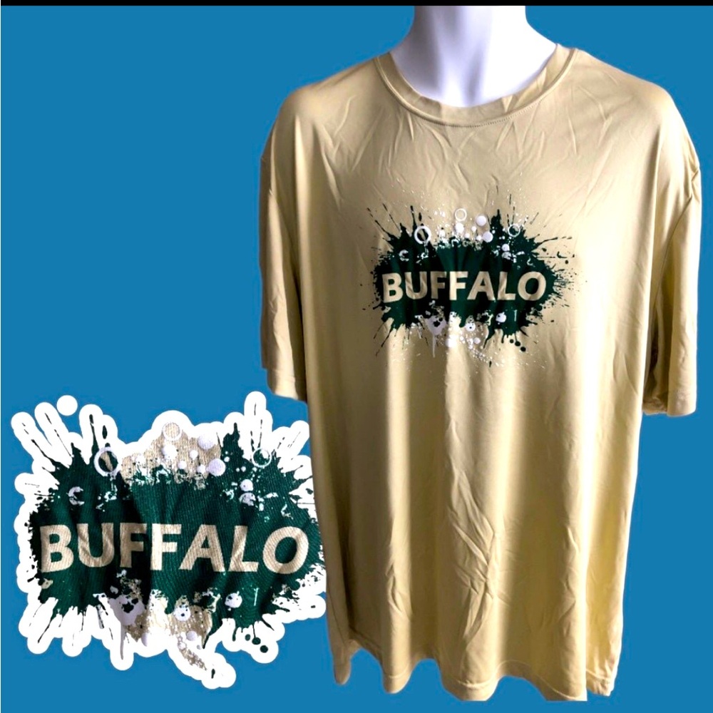 Buffalo Bflo NY New York gold Men’s L Large dri-wick moisture wicking shirt NWT